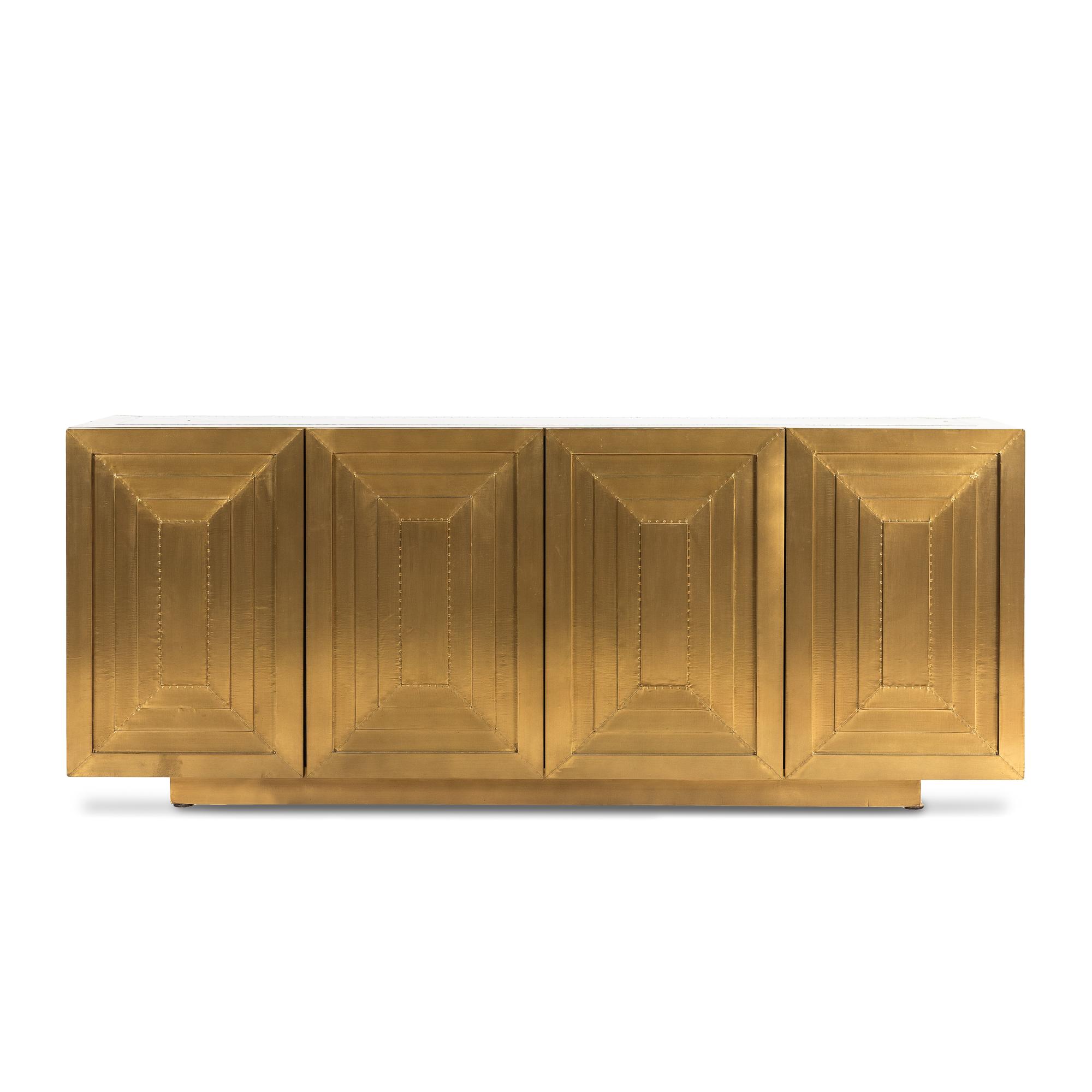 A Contemporary Aged Brass-Clad Console Cabinet