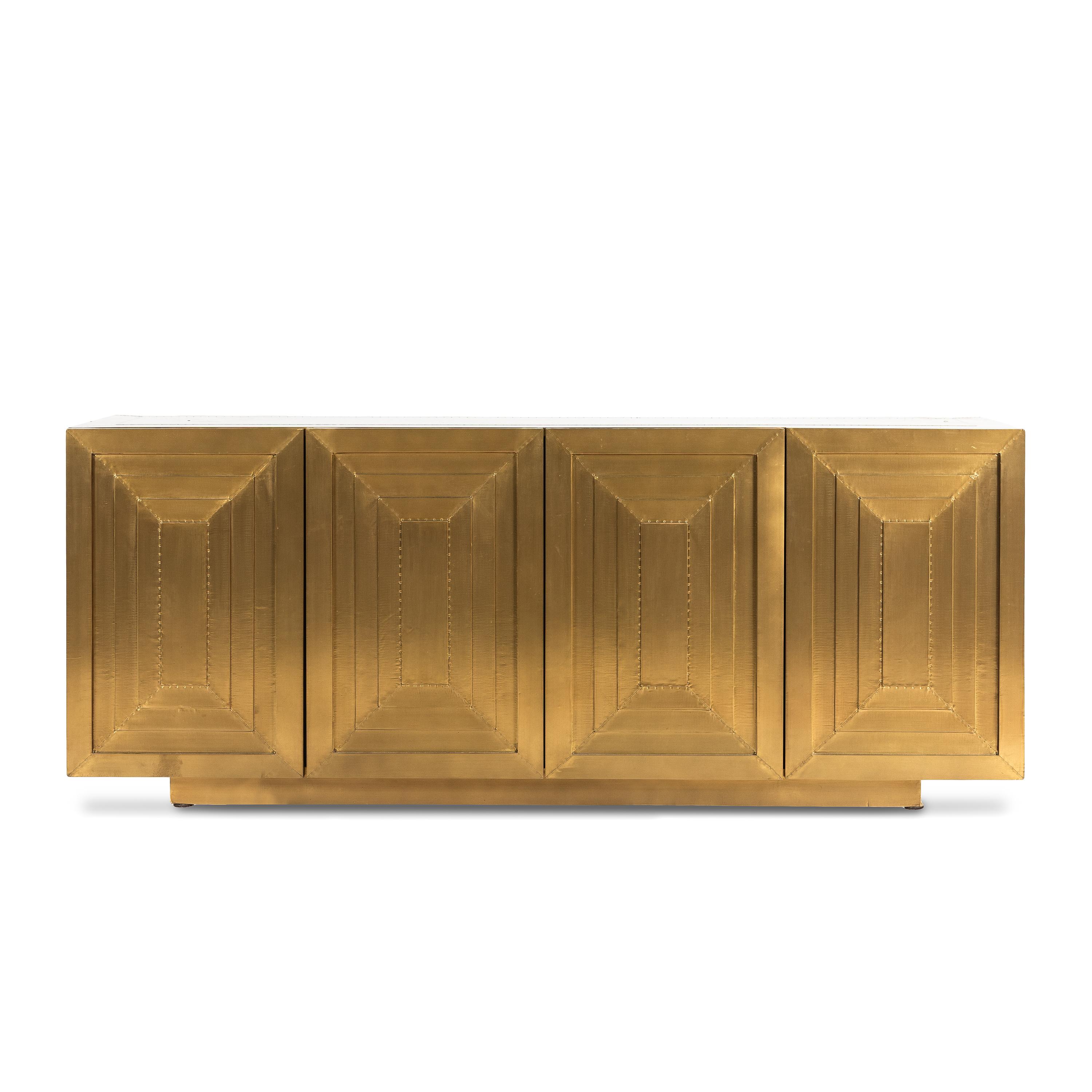 A Contemporary Aged Brass-Clad Console Cabinet