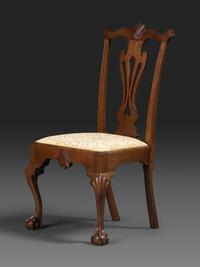 A Chippendale Shell and Heart Carved Walnut Claw-and-Ball Foot Side Chair