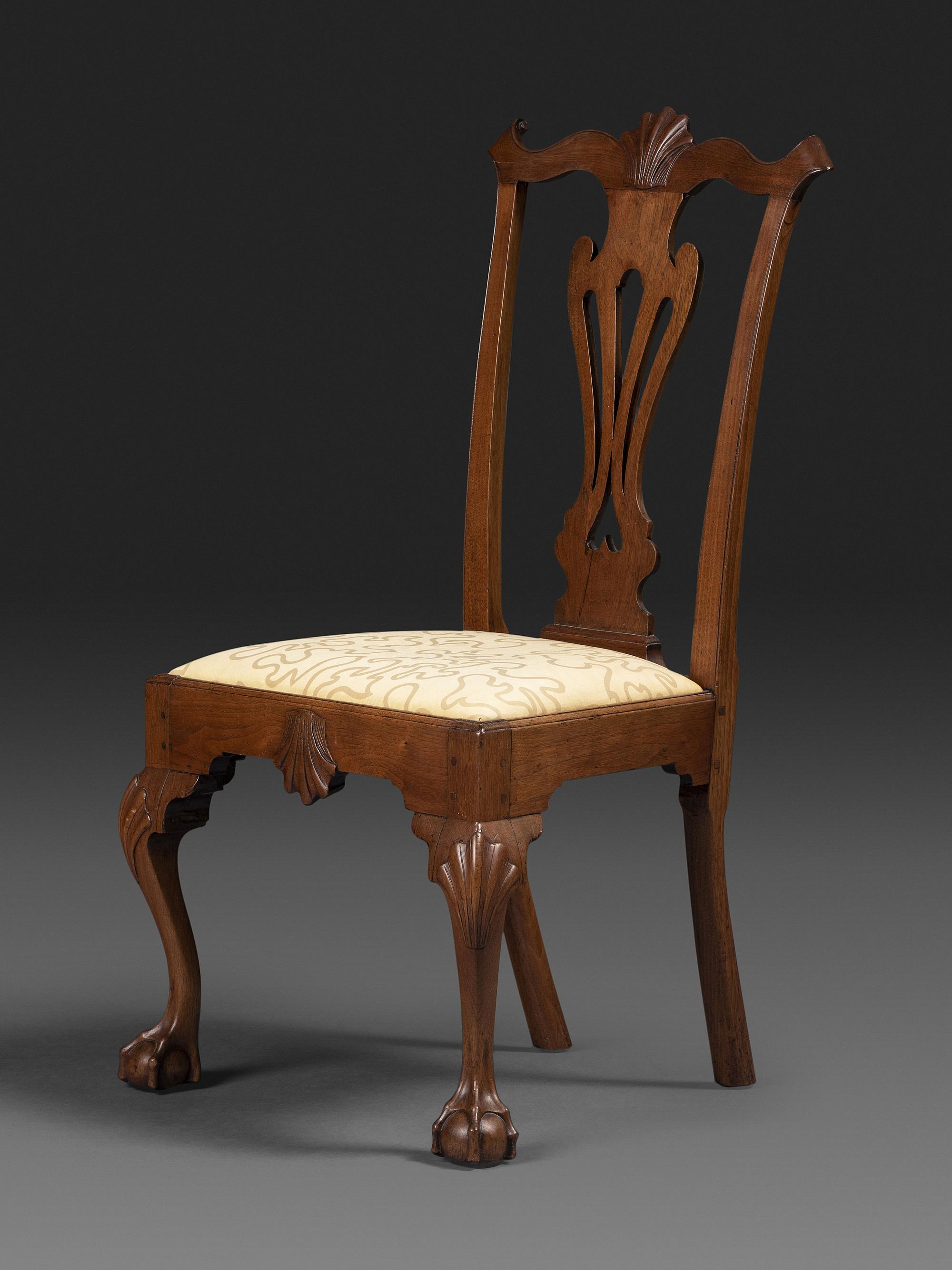A Chippendale Shell and Heart Carved Walnut Claw-and-Ball Foot Side Chair