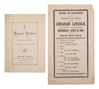 [LINCOLN FUNERAL]. Broadside and program for Lincoln funeral services held in Newburyport and Cambridge, Massachusetts. 19 April 1865.