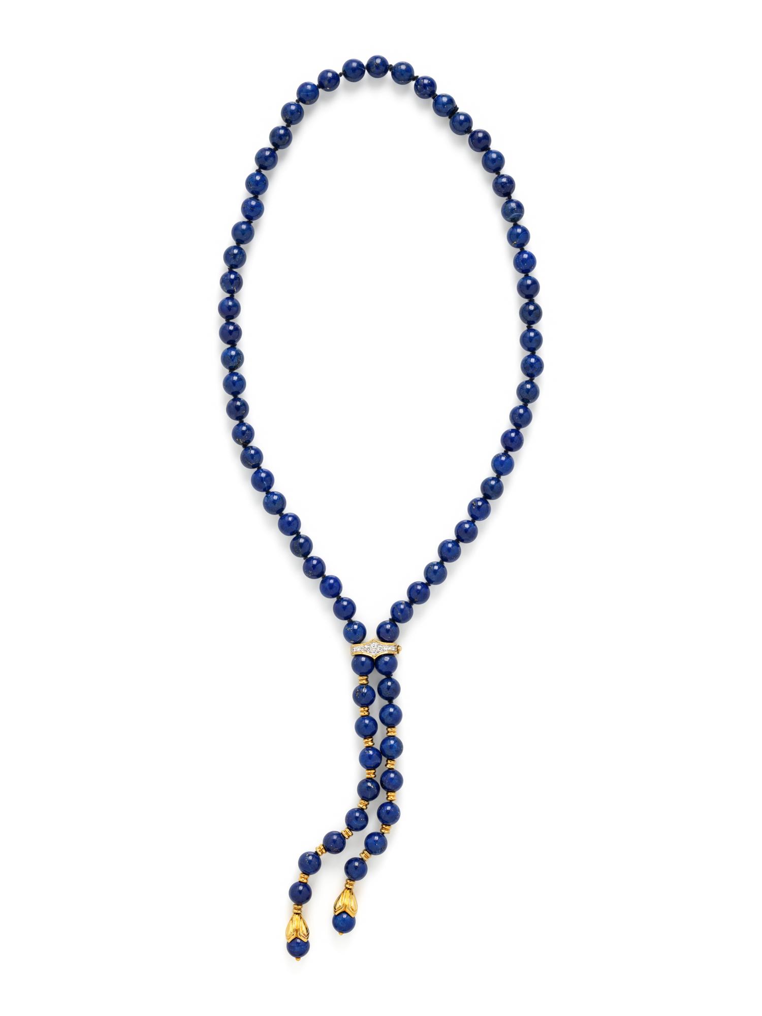 YELLOW GOLD, LAPIS LAZULI AND DIAMOND LARIAT