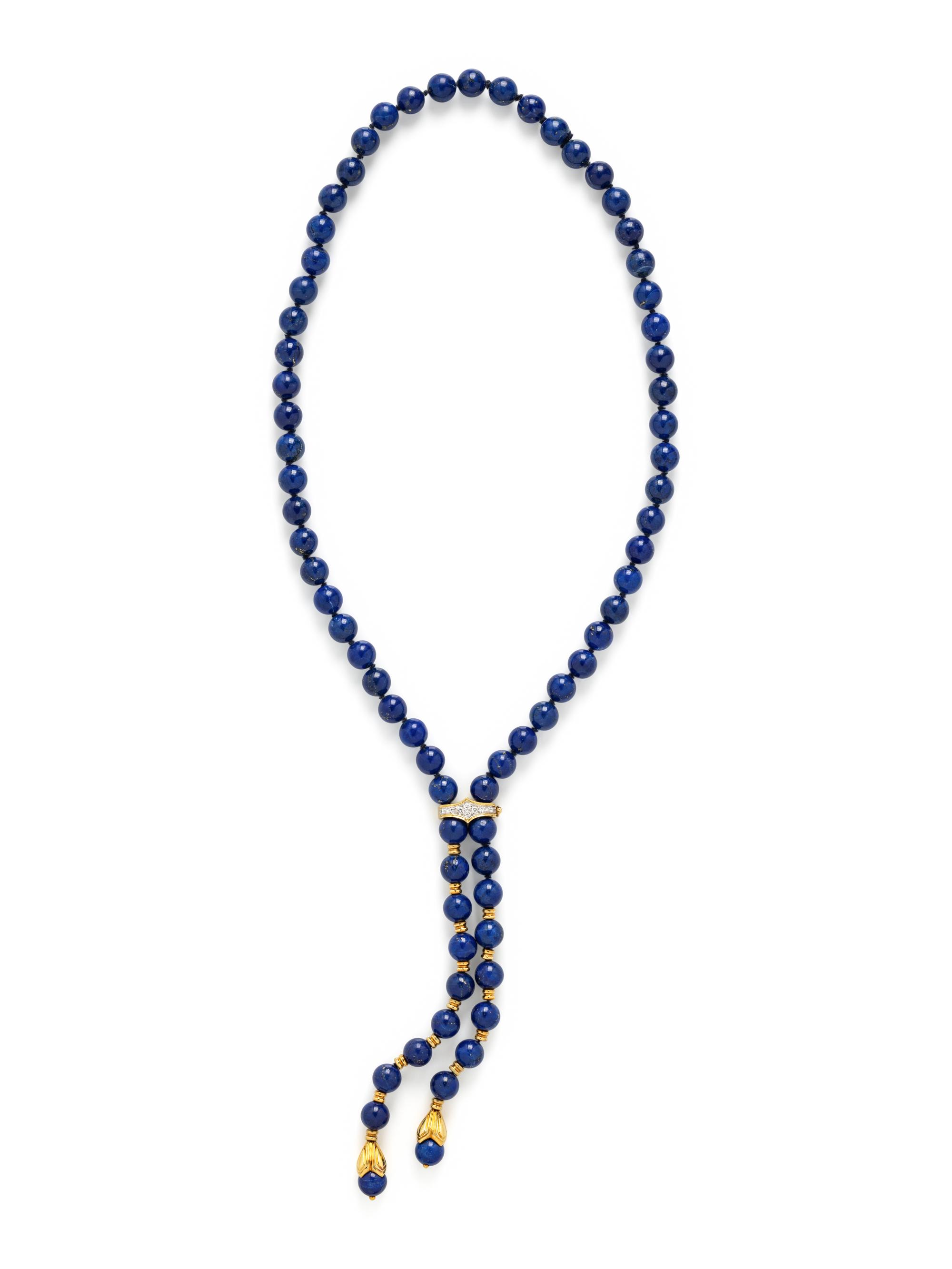 YELLOW GOLD, LAPIS LAZULI AND DIAMOND LARIAT