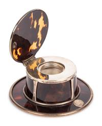 An English Arts and Crafts Silver and Tortoiseshell Inkwell
