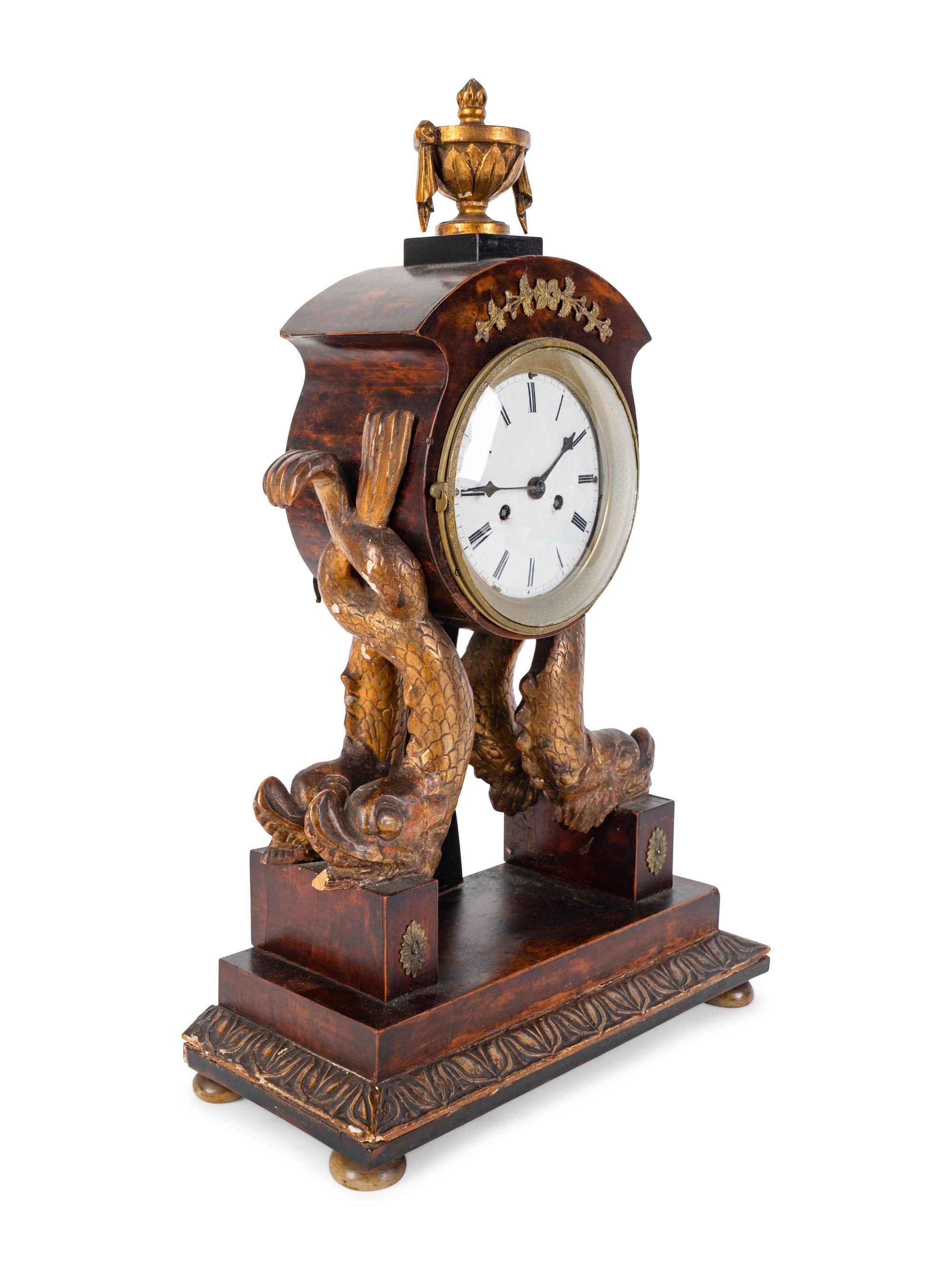 An Italian Empire Parcel-Gilt Walnut Mantel Clock — 19TH CENTURY