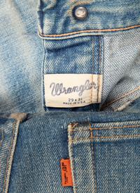 Two Denim Bottoms; One Pair of Patched Wrangler Jeans, One Levis Skirt, 1960s-1970s
