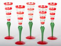 Eleven Hand Painted Champagne Flutes Height 10 5/8 inches.
