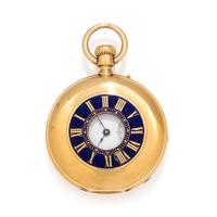 ROSSEL & FILS, D.F. BOUTTE & CO. 18K YELLOW GOLD AND ENAMEL DEMI-HUNTER POCKET WATCH