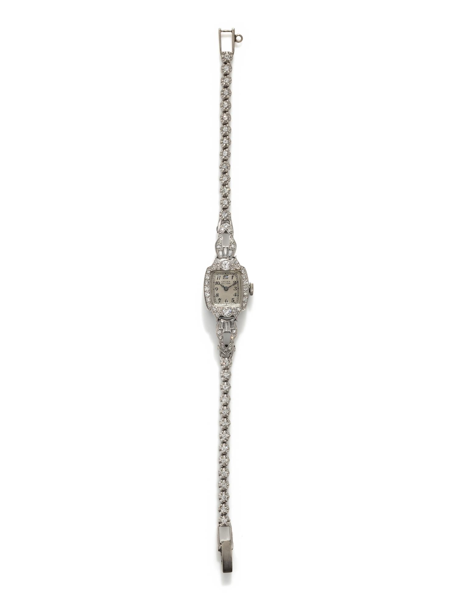 VINTAGE, GRUEN, PLATINUM, WHITE GOLD AND DIAMOND WATCH