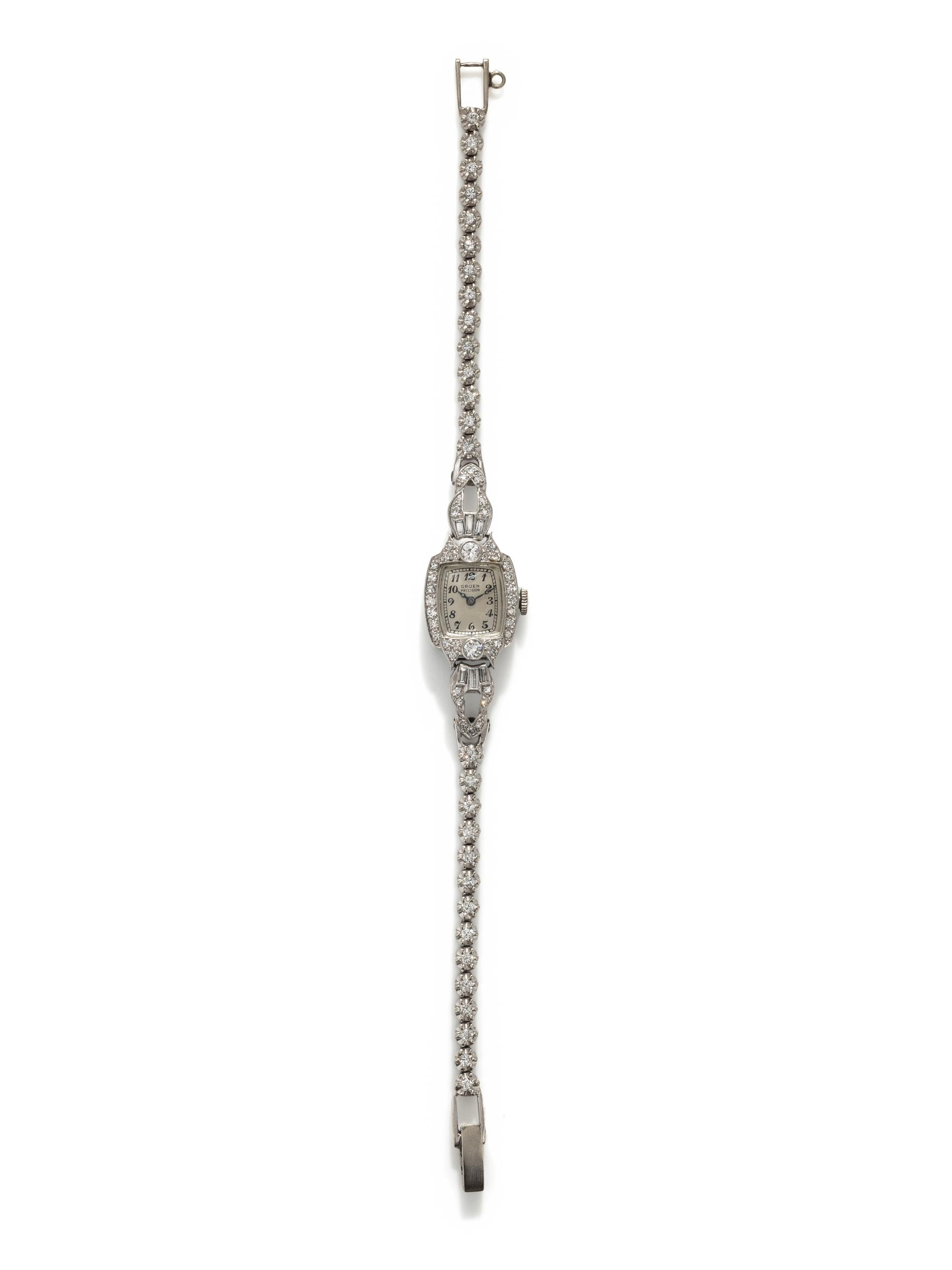 VINTAGE, GRUEN, PLATINUM, WHITE GOLD AND DIAMOND WATCH