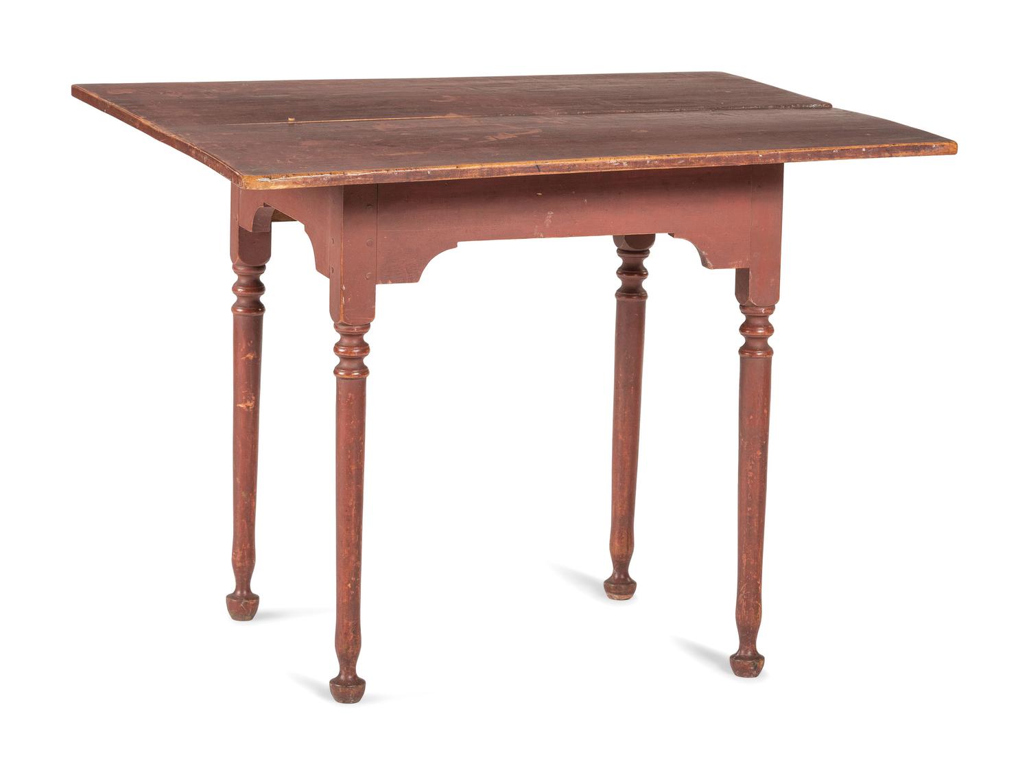 A Queen Anne Red Painted and Turned Maple Button Foot Tavern Table