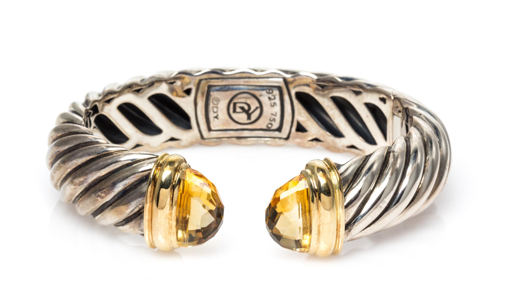 A Sterling Silver, 18 Karat Yellow Gold and Citrine 'Waverly' Bracelet, David Yurman, 30.50 dwts.
