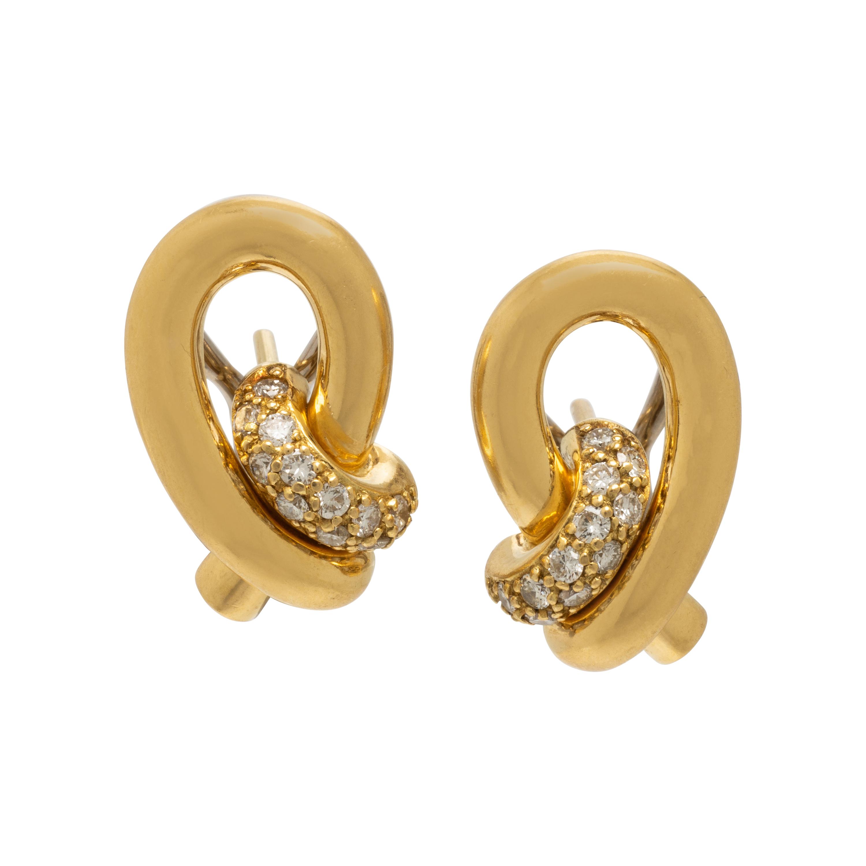 Yellow Gold and Diamond Swirl Earrings