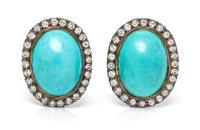 A Pair of Turquoise and Diamond Earclips, 11.30