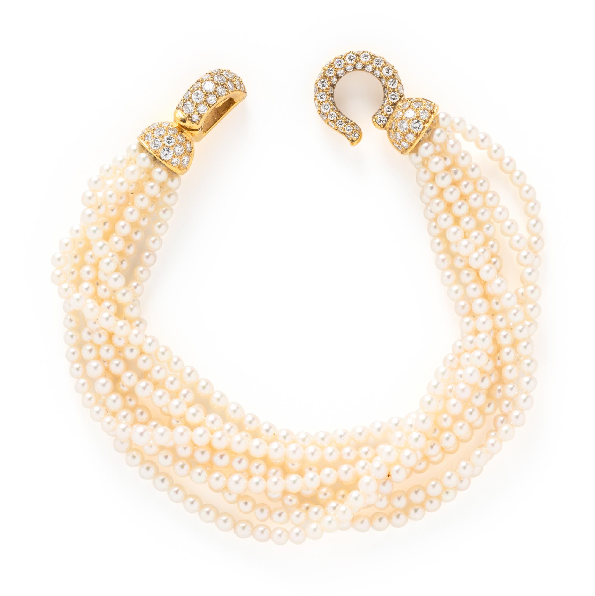 CARTIER, LONDON, CULTURED PEARL AND DIAMOND MULITSTRAND BRACELET
