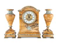 A French Marble Clock Garniture Set with Ormolu Mounts
