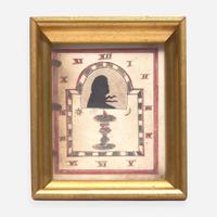 American School 19th century Drawing of Clock Face with Silhouette Portrait of a Gentleman