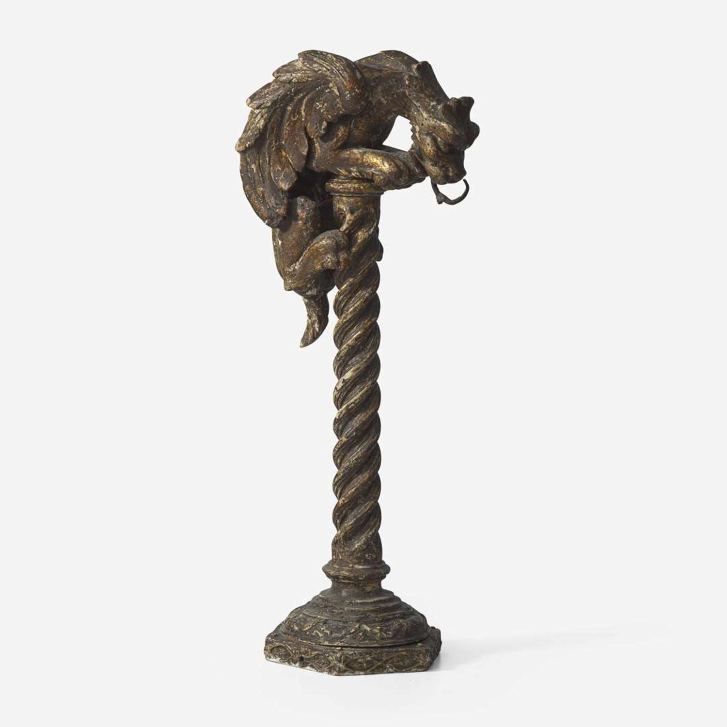 A giltwood gargoyle sculpture on stand, 18th / 19th century