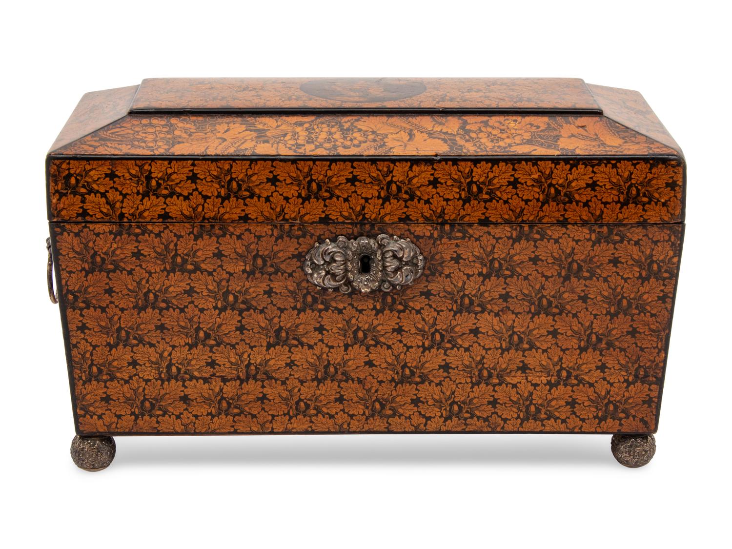 An English Penwork Tea Caddy