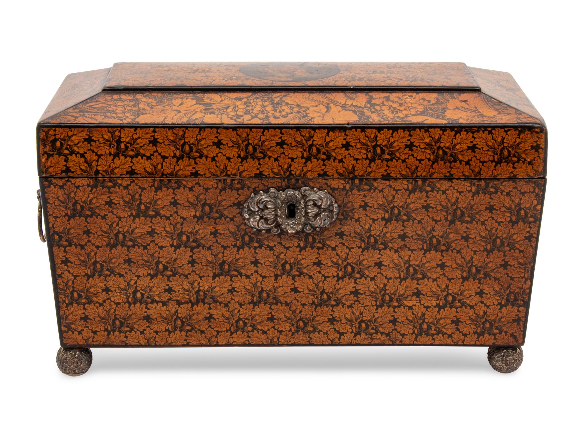 An English Penwork Tea Caddy