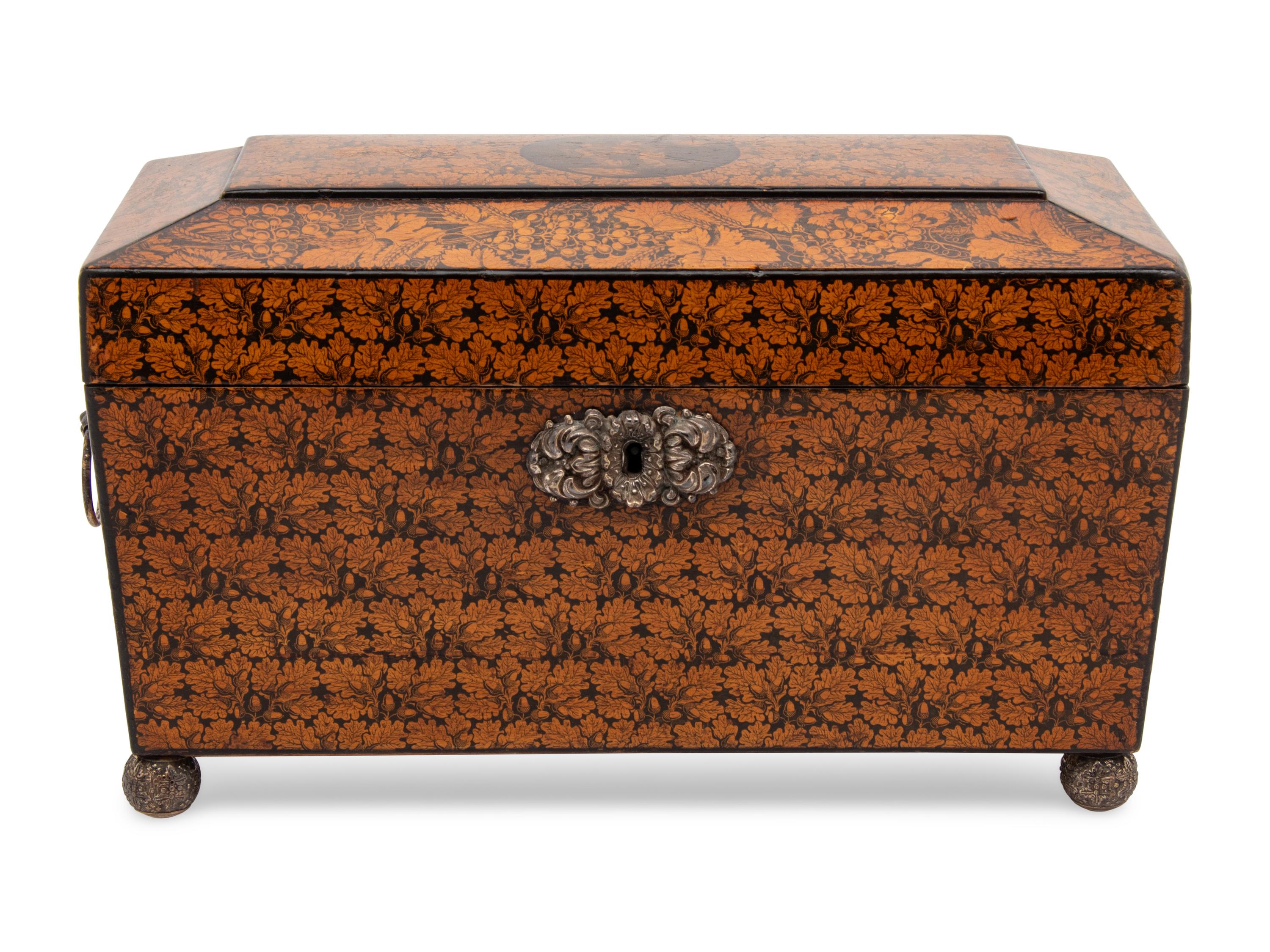 An English Penwork Tea Caddy
