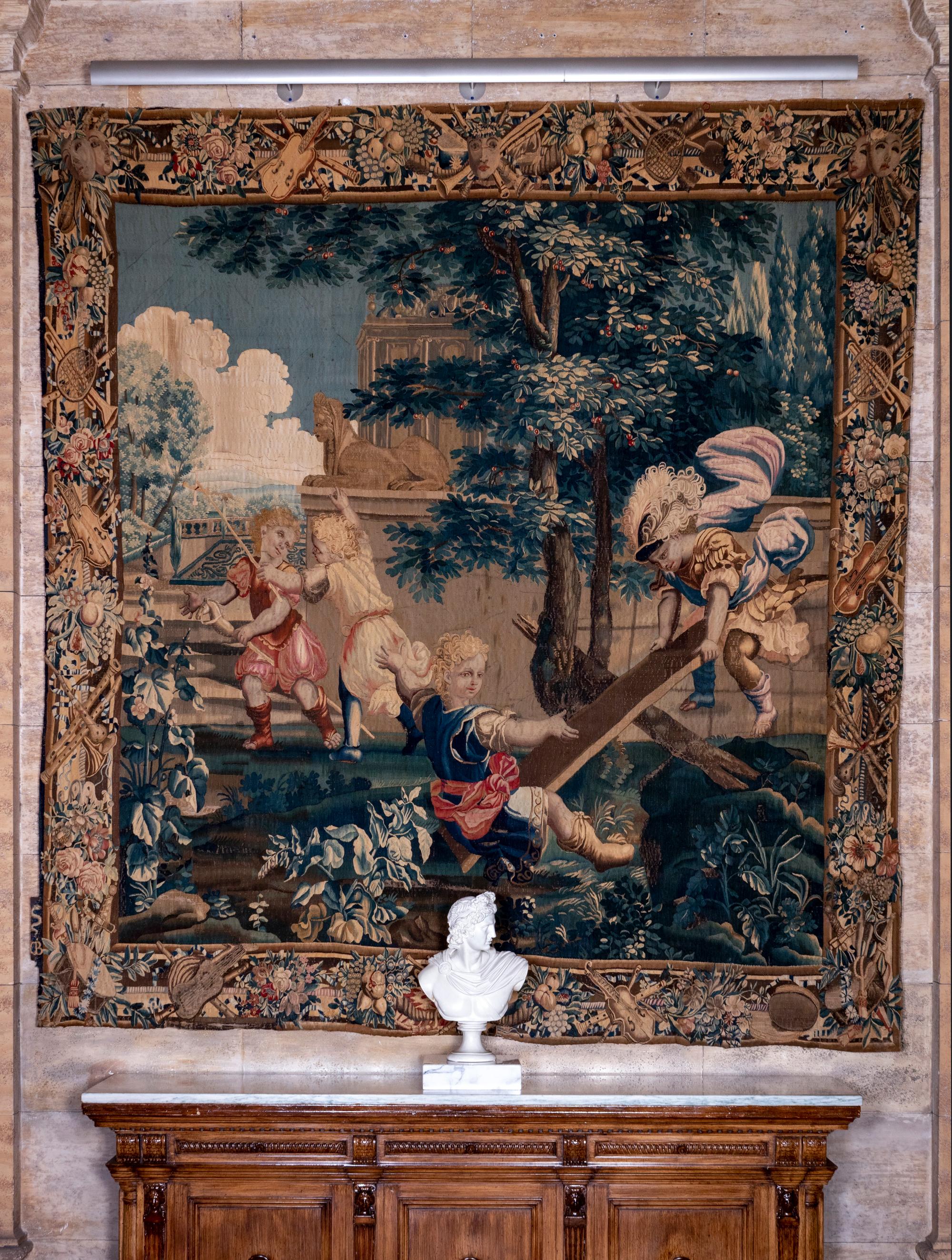 A Beauvais Silk and Wool Tapestry Depicting Les Enfants Jardinières — EARLY 18TH CENTURY