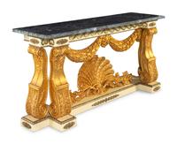 A Pair of Neoclassical Style Giltwood Marble-Top Console Tables