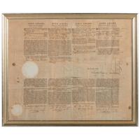 ADAMS, John (1735-1826). Partly printed document signed (“John Adams”), as President, countersigned by Timothy Pickering as Secretary of State, 1799.
