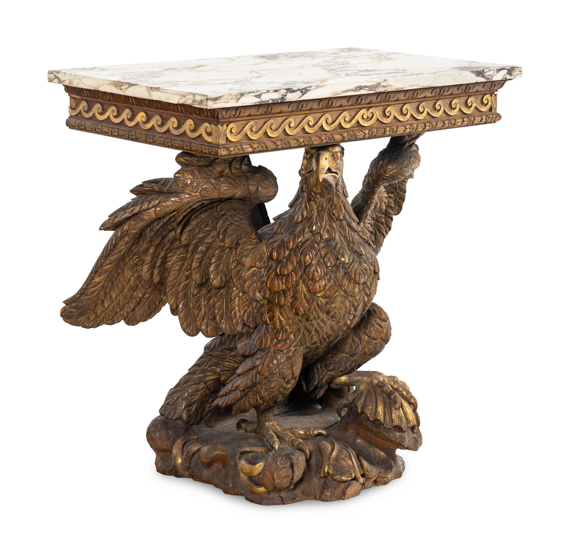 A George II Style Giltwood Marble-Top Eagle Pier Table