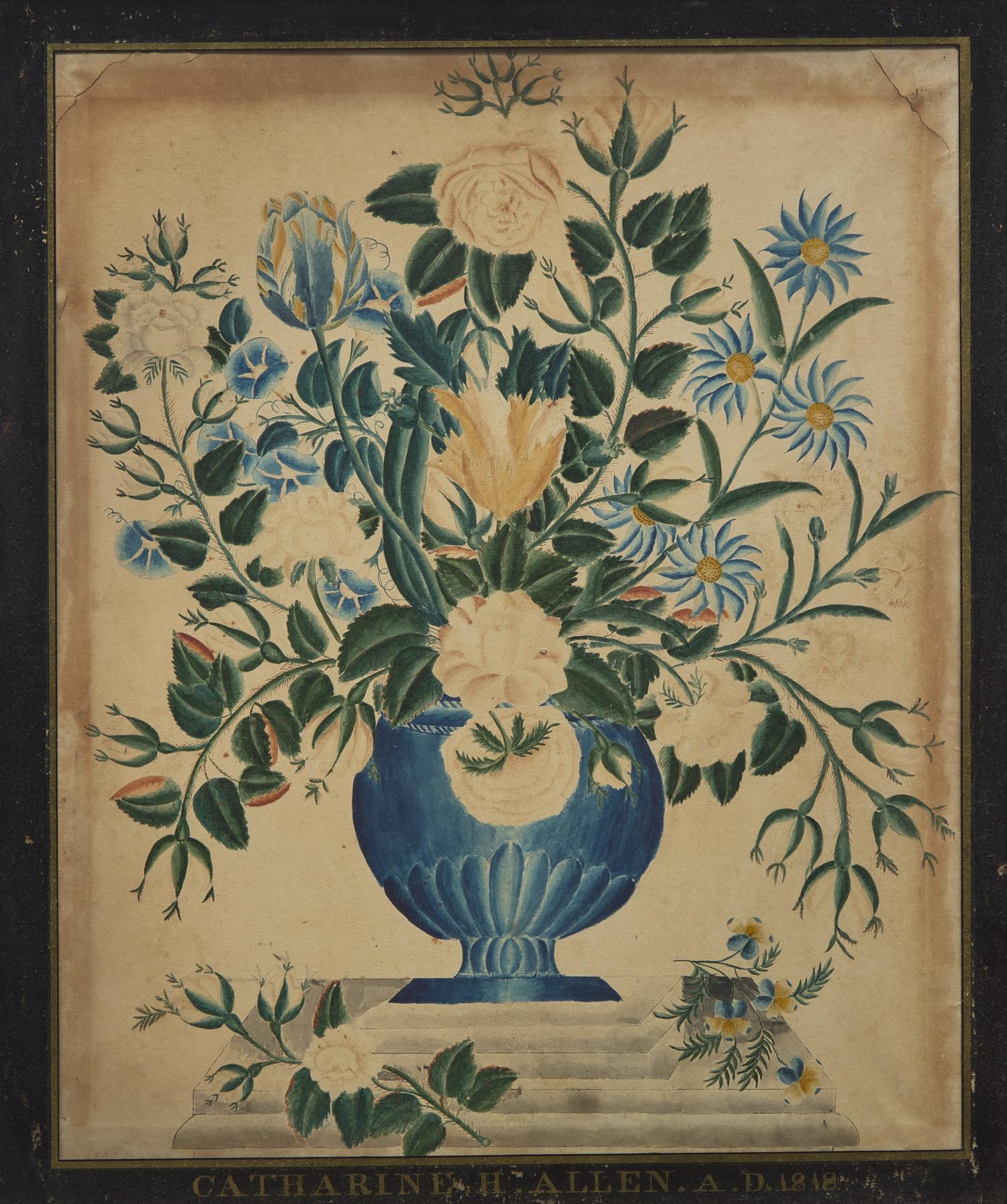 A Watercolor Drawing of a Floral Urn