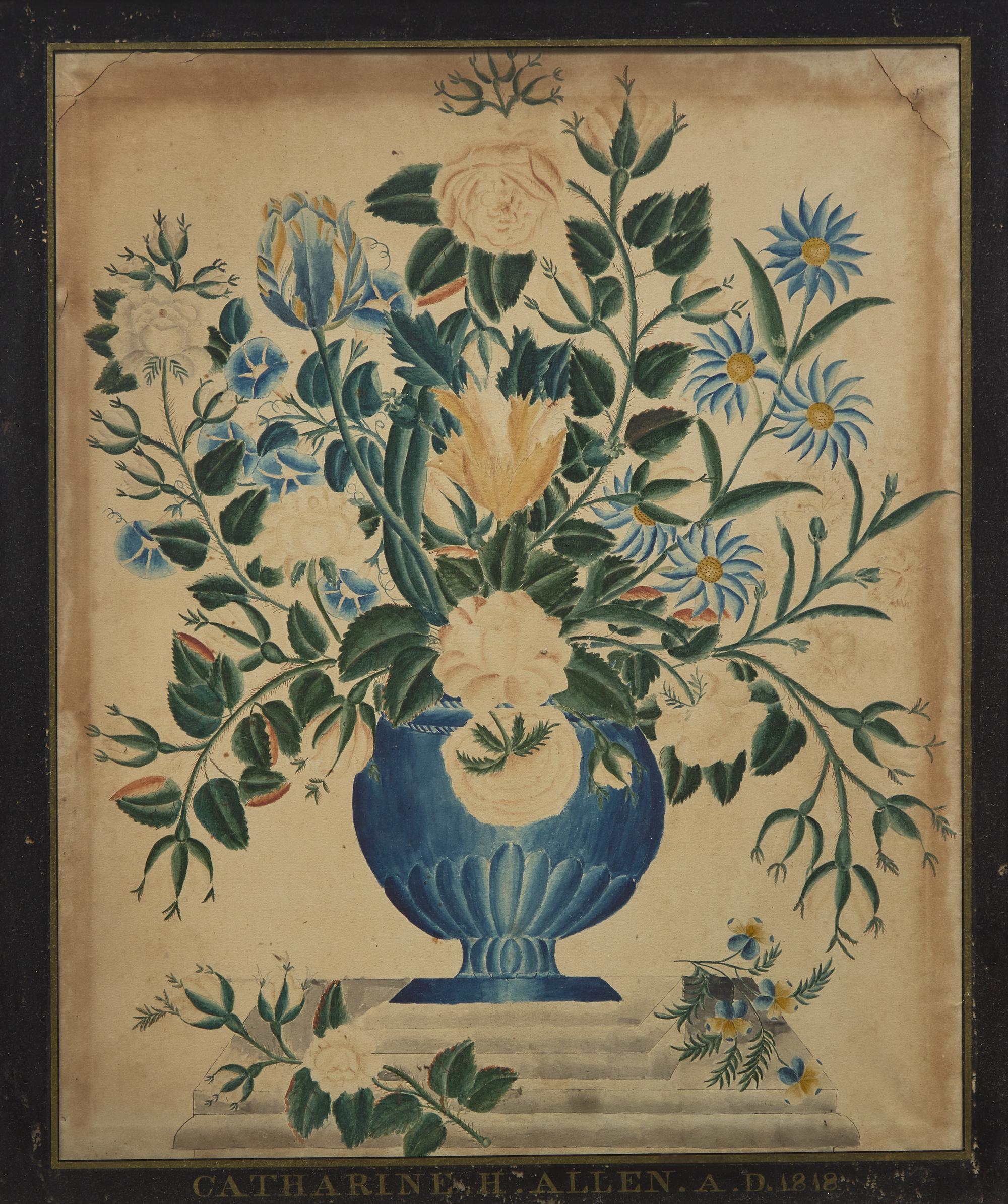 A Watercolor Drawing of a Floral Urn