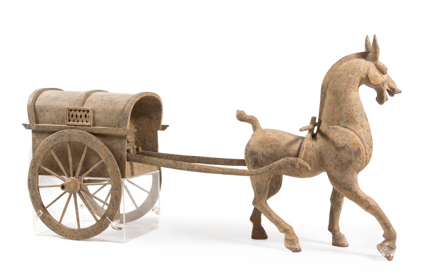 A Large Pottery Model of a Horse Cart — HAN DYNASTY