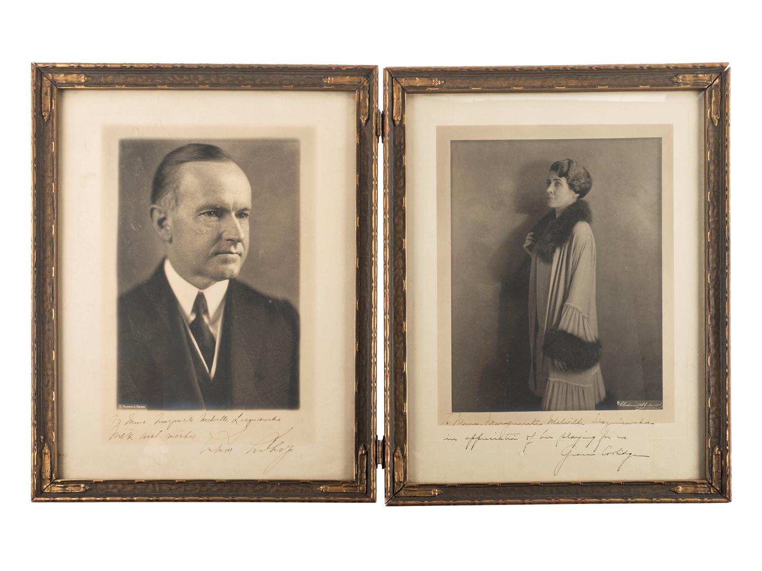 [POLITICS]. COOLIDGE, Calvin (1872-1933) and COOLIDGE, Grace (1879-1957). INSCRIBED photographs.