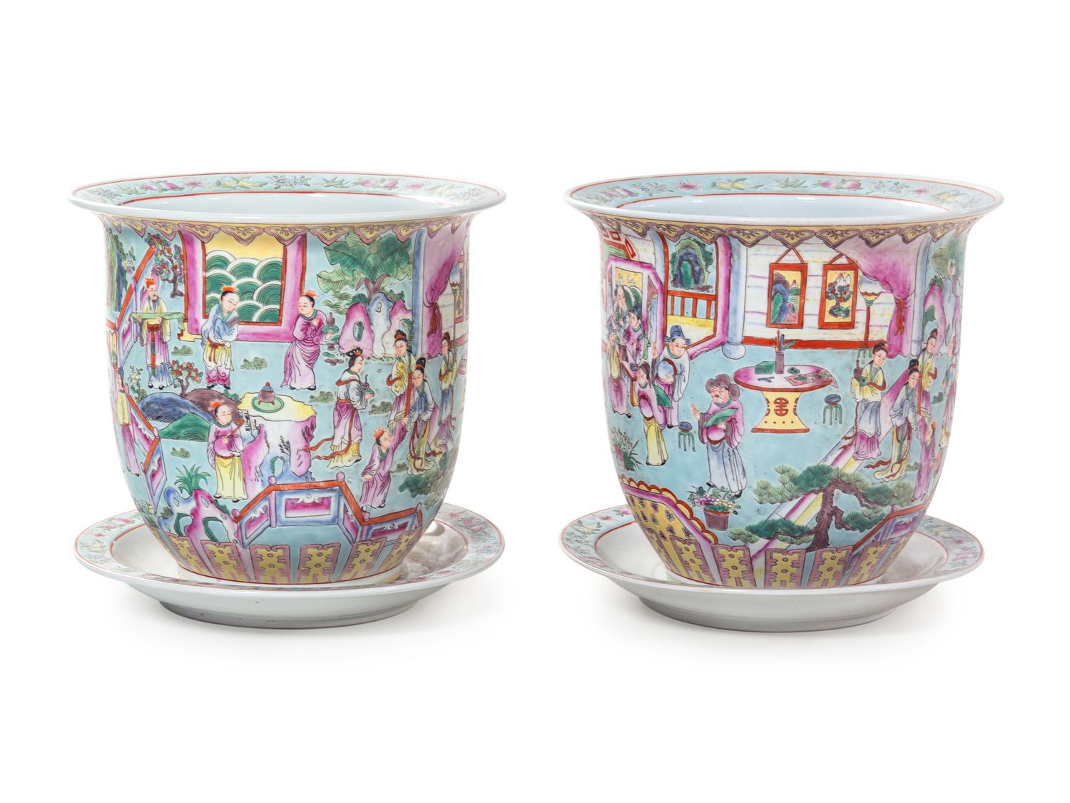 A Pair of Chinese Export Famille Rose Porcelain Jardinières
