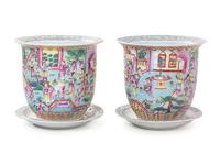 A Pair of Chinese Export Famille Rose Porcelain Jardinières
