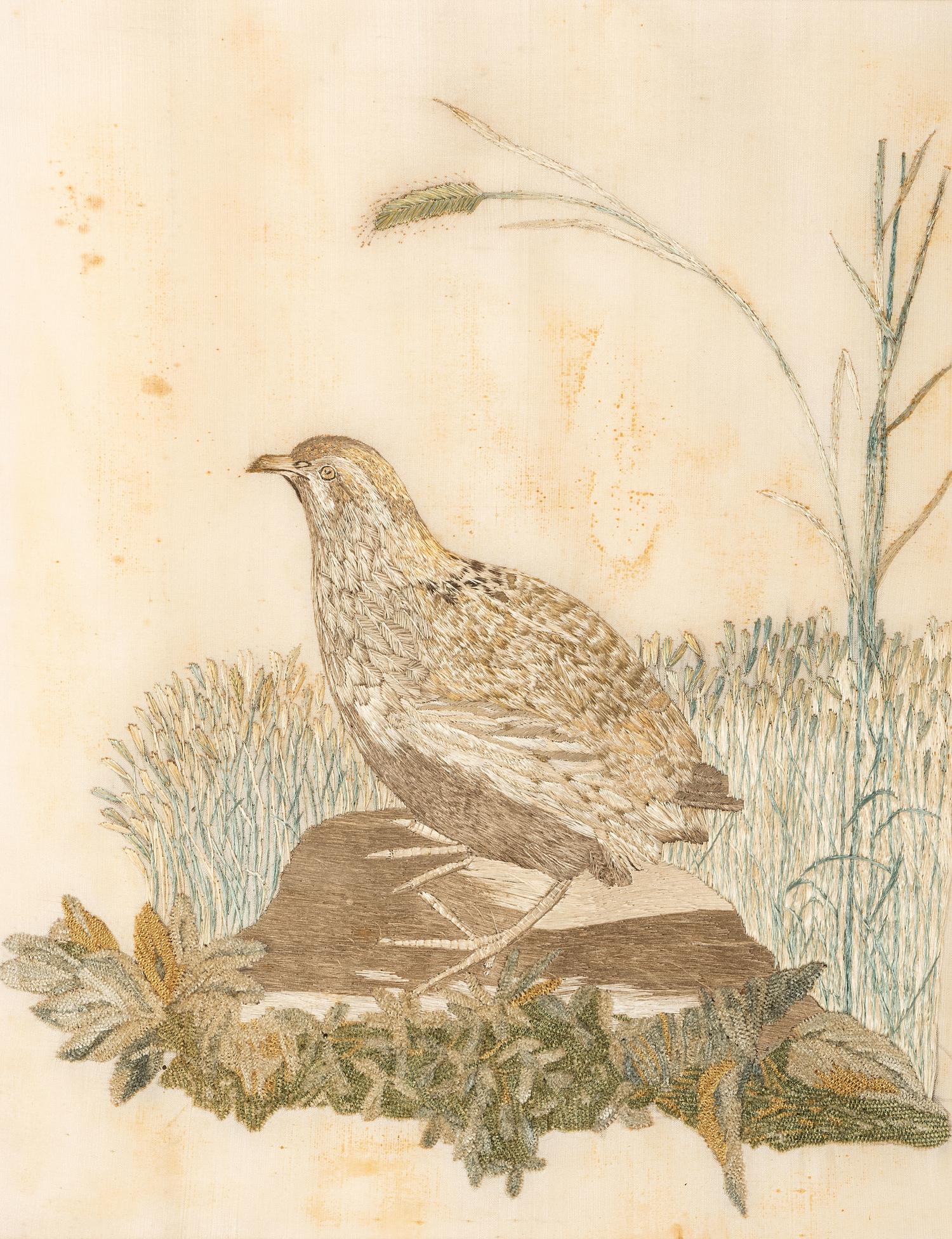 Two Needlework Embroidered Pictures with Birds