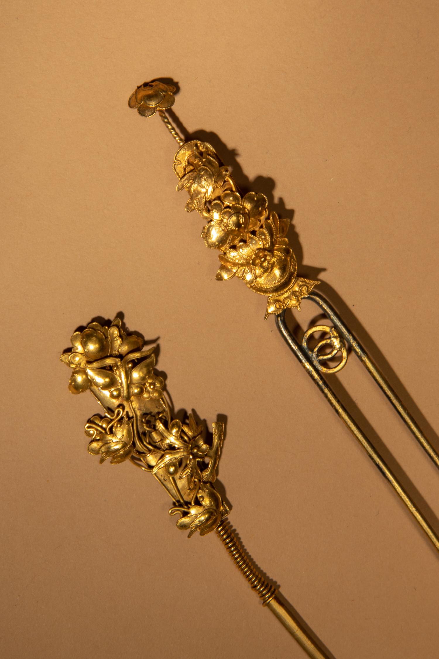 Two Gilt Metal Hair Pins