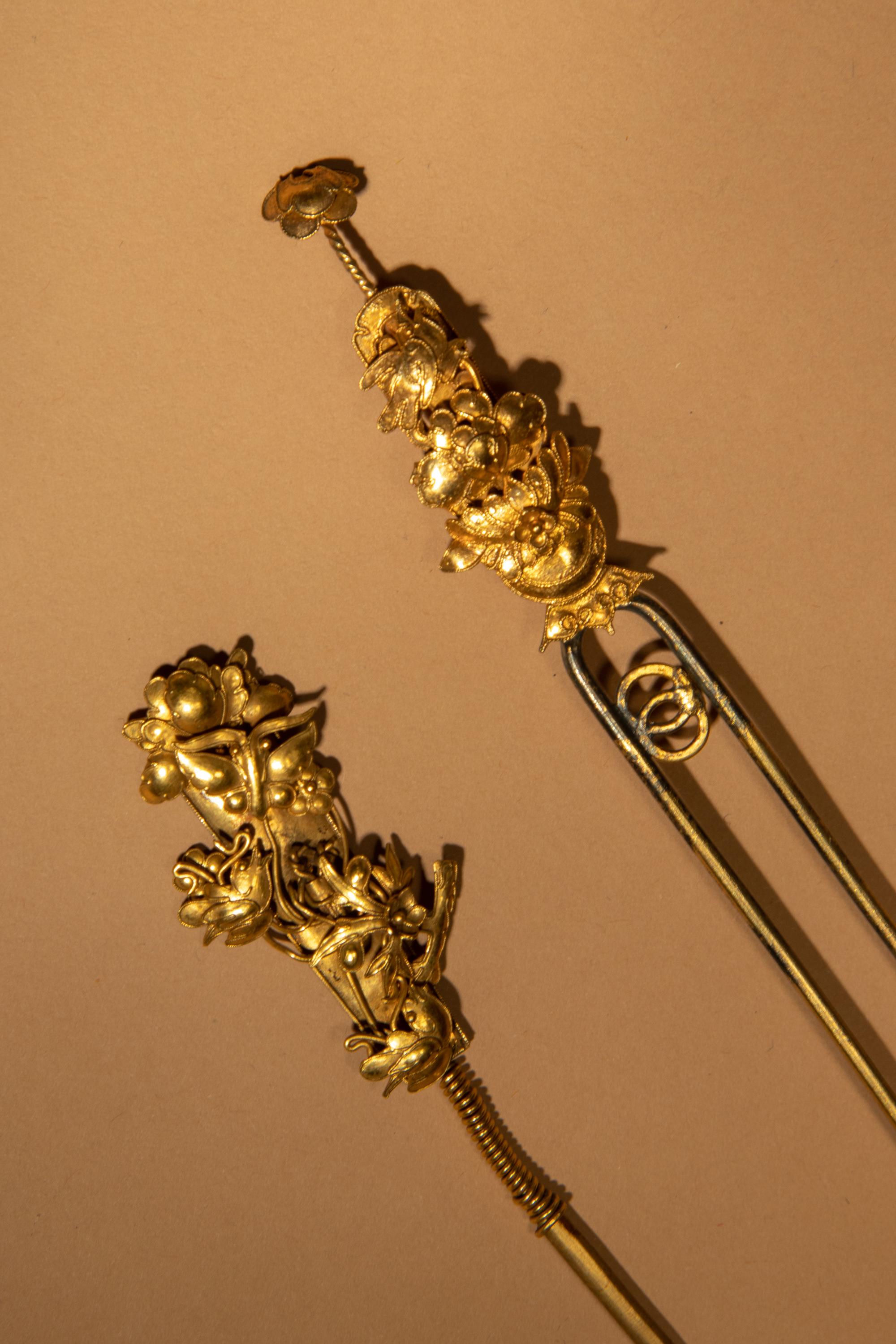 Two Gilt Metal Hair Pins