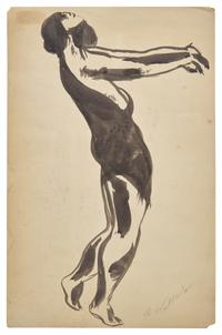 Five Works: Nude with Raised Arms; together with Four Sketches of a Dancer in Black (Isadora Duncan), circa 1904-1909 (5)