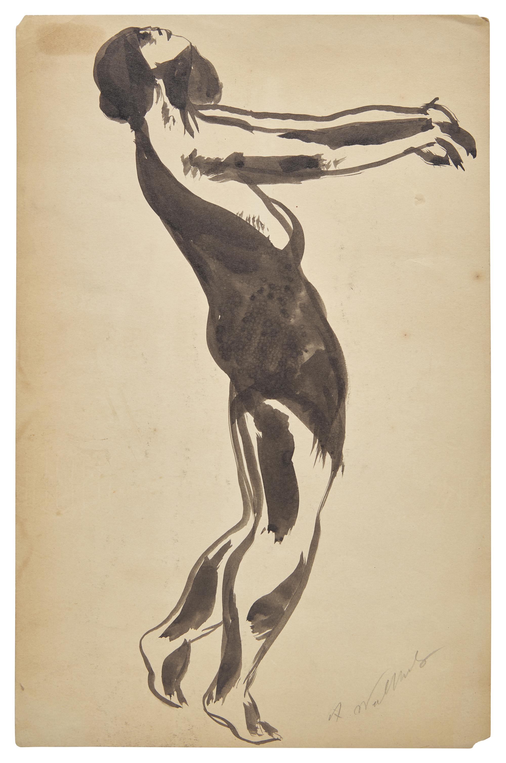 Five Works: Nude with Raised Arms; together with Four Sketches of a Dancer in Black (Isadora Duncan), circa 1904-1909 (5)