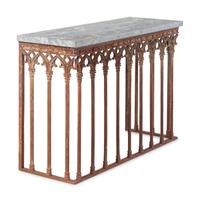 A Pair of Gothic Revival Iron Marble-Top Garden Tables