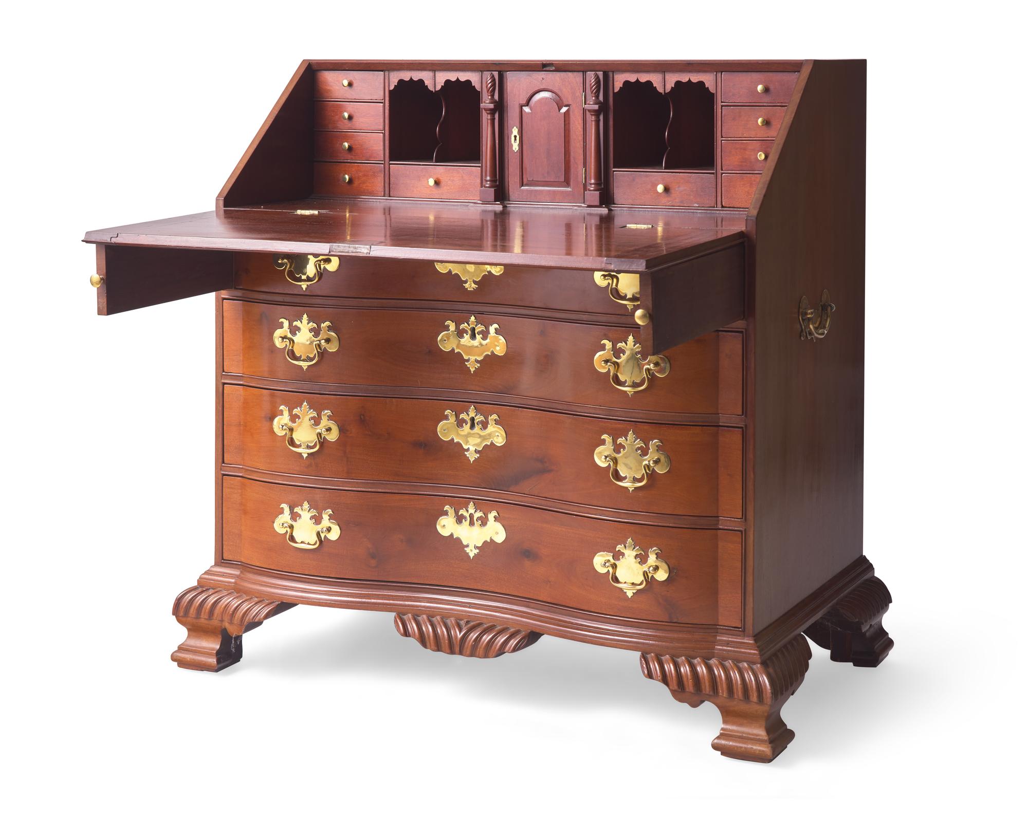 A Chippendale Carved Mahogany Reverse-Serpentine Slant-Front Desk, Attributed to William King (b. 1754 - after 1806) Salem, MA, Circa 1785