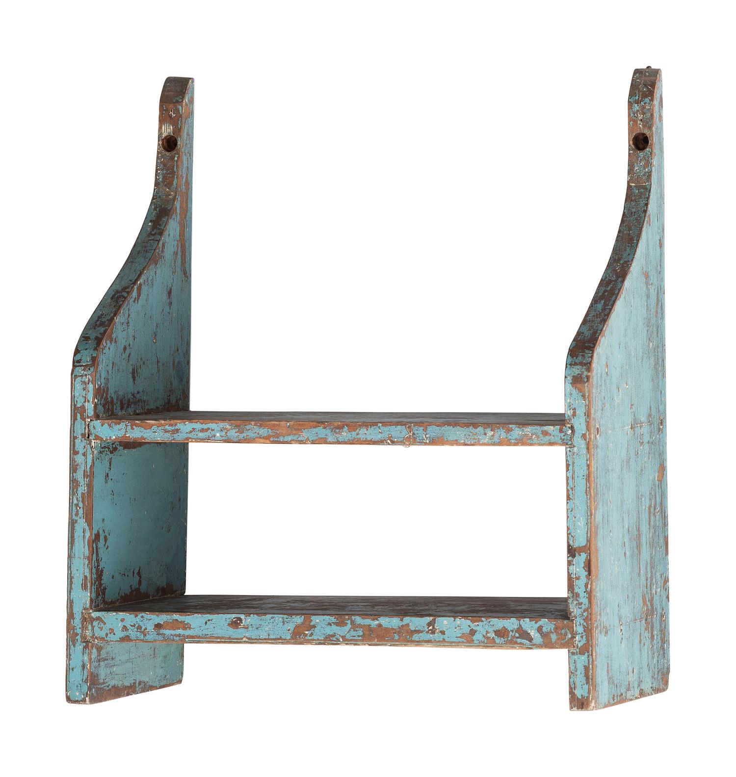 Two Country Blue-Paint Decorated Hanging Shelves