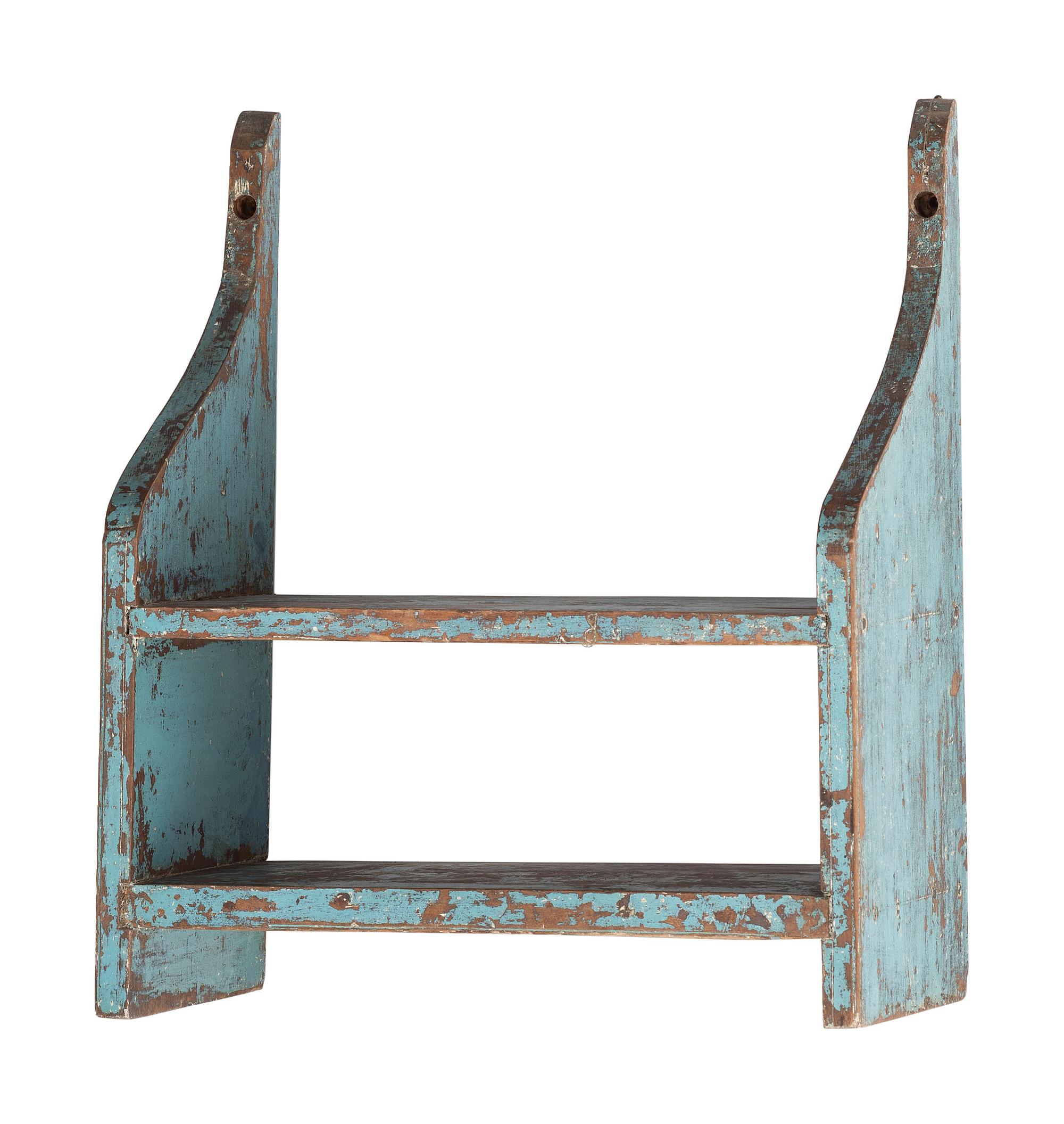 Two Country Blue-Paint Decorated Hanging Shelves