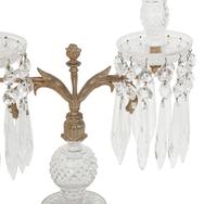 A Pair of Regency Style Gilt Bronze and Cut Glass Two-Light Candelabra