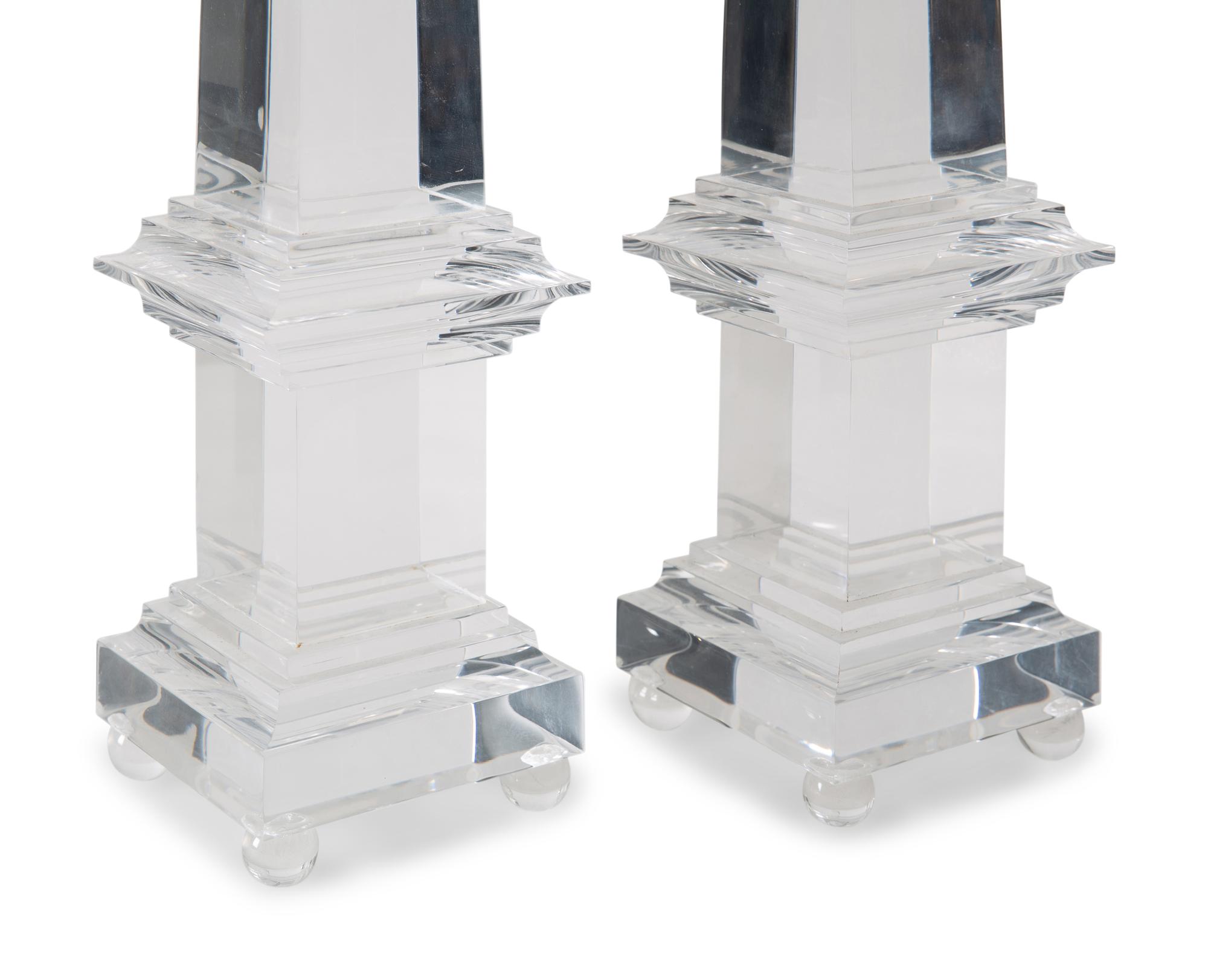 A Pair of Acrylic Obelisks
