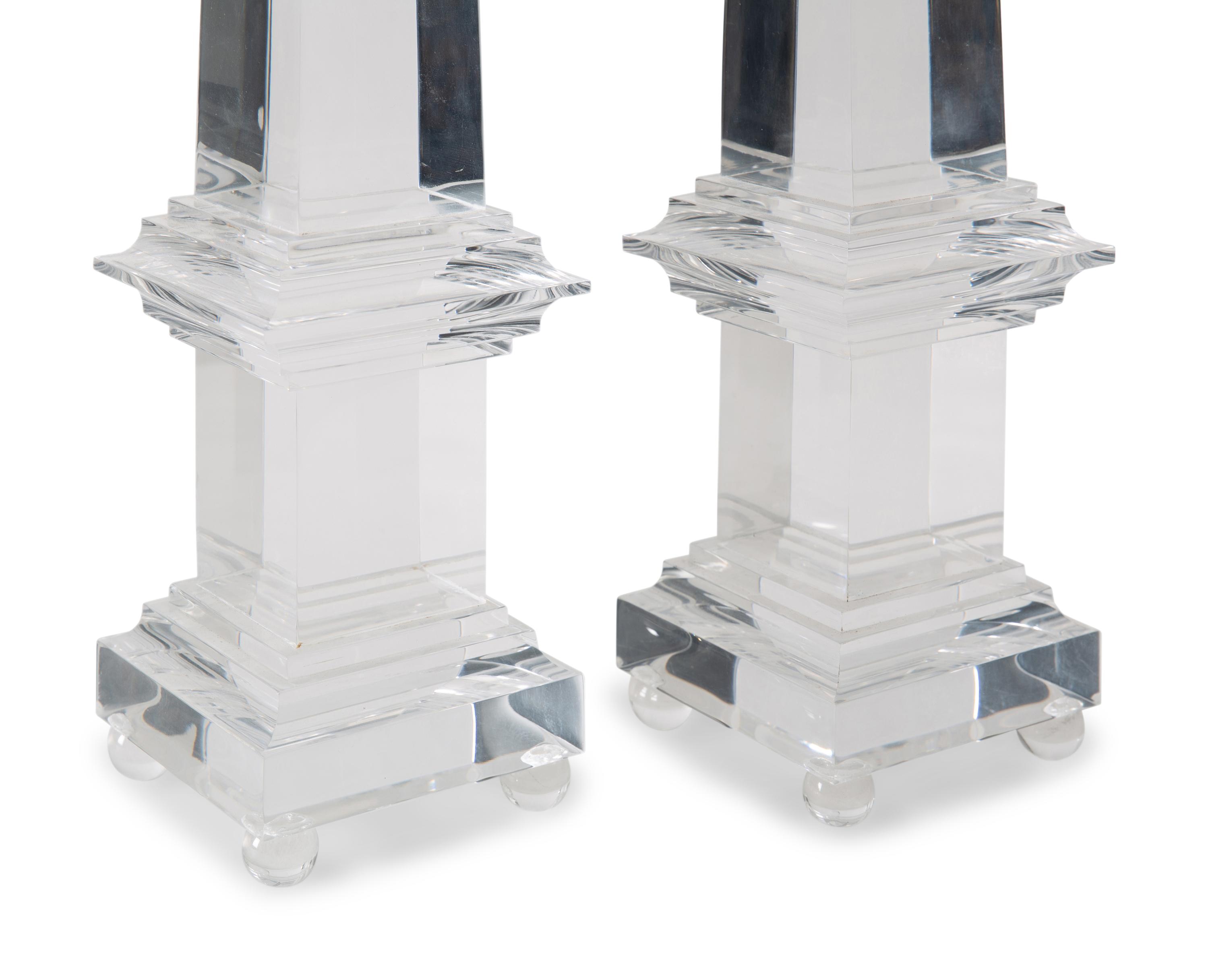 A Pair of Acrylic Obelisks