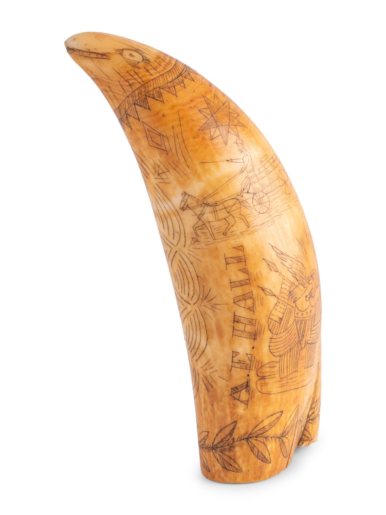 A Scrimshaw Tooth with Patriotic Decoration, Signed A.E. Hall