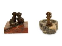 Two Continental Bronze and Marble Dachsund-Themed Desk Accessories