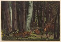 Maurice Taquoy, (French, 1878-1952), Deer Resting in a Forest at Dark, 1911